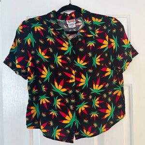 Cannabis print button down shirt